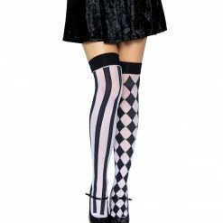 Leg Avenue Sock Obsession Harlequin Thigh High Stockings In Black And White