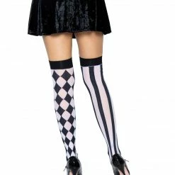 Leg Avenue Sock Obsession Harlequin Thigh High Stockings In Black And White