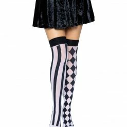 Leg Avenue Sock Obsession Harlequin Thigh High Stockings In Black And White