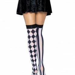 Leg Avenue Sock Obsession Harlequin Thigh High Stockings In Black And White