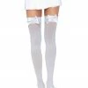 Leg Avenue Opaque Thigh High Stockings In White With White Bows Sock Obsession