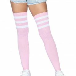 Leg Avenue Athletic Thigh High Striped Tube Socks In Light Pink And White