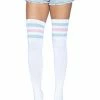 Leg Avenue Athletic Thigh High Striped Tube Socks In Light Blue And Light Pink Rollergirls And Disco Babes