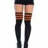Leg Avenue See Ya At The Festie! Athletic Thigh High Striped Tube Socks In Black And Orange