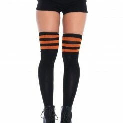 Leg Avenue See Ya At The Festie! Athletic Thigh High Striped Tube Socks In Black And Orange