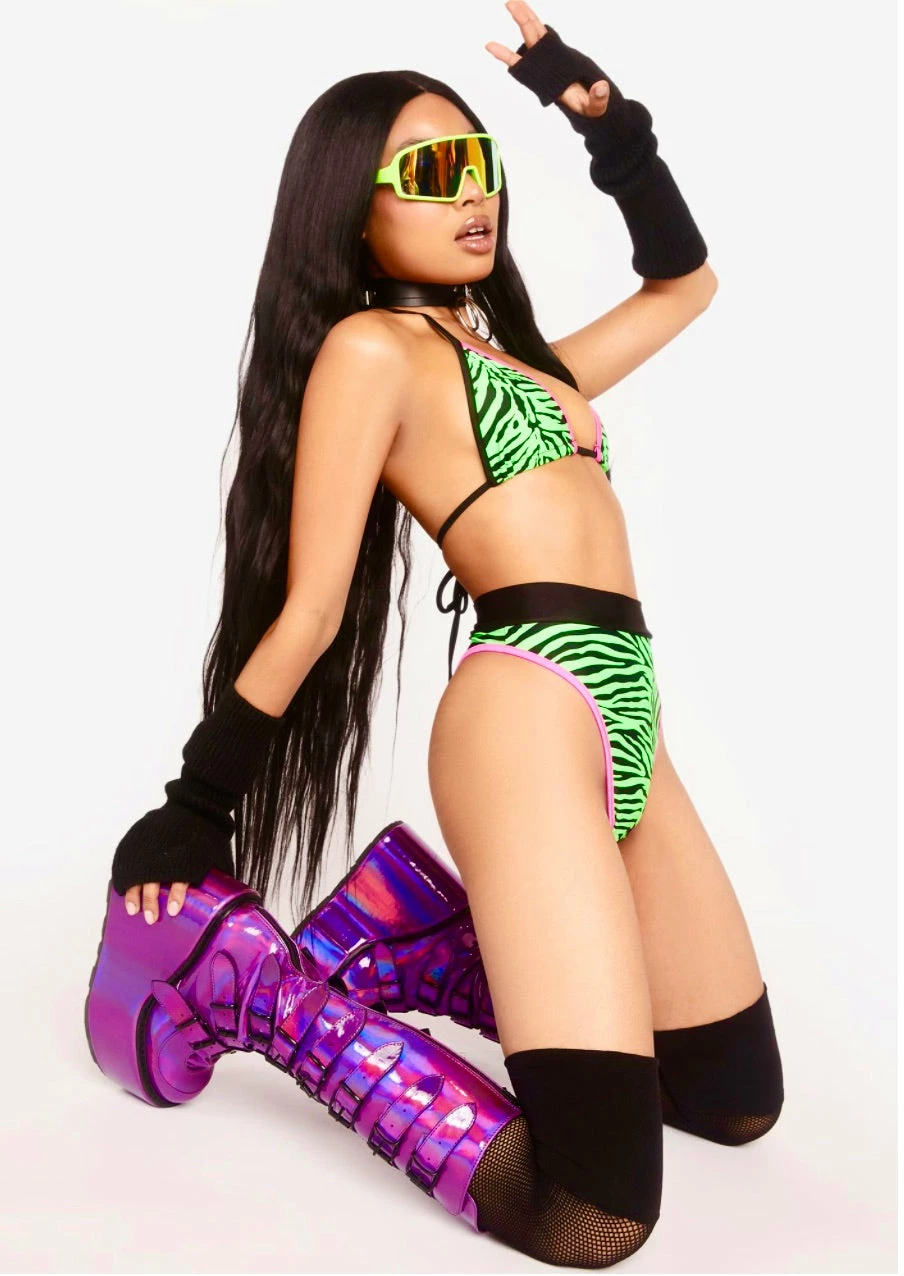 The Sugarpuss Collection Neons! Neon Bikini With Triangle Top And Highcut Thong Bottoms In Lime Green Zebra 6 The Sugarpuss Collection Neons! Neon Bikini With Triangle Top And Highcut Thong Bottoms In Lime Green Zebra