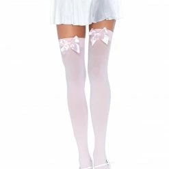 Leg Avenue Opaque Thigh High Stockings In Pink With Pink Bows Pastel Cupcake