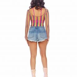 The Sugarpuss Collection Rainbow Fishnet Long Sleeve Crop Top