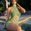 Leg Avenue Jungle Fever Sheer Zebra Mini Dress In Neon Yellow
