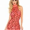 Leg Avenue Sheer Cheetah Mini Dress In Coral Jungle Fever