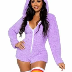 The Sugarpuss Collection Sales Shop 11 Leg Avenue Fluffy Cuddle Kitty Long Sleeve One-piece Suit In Lavender Costumes