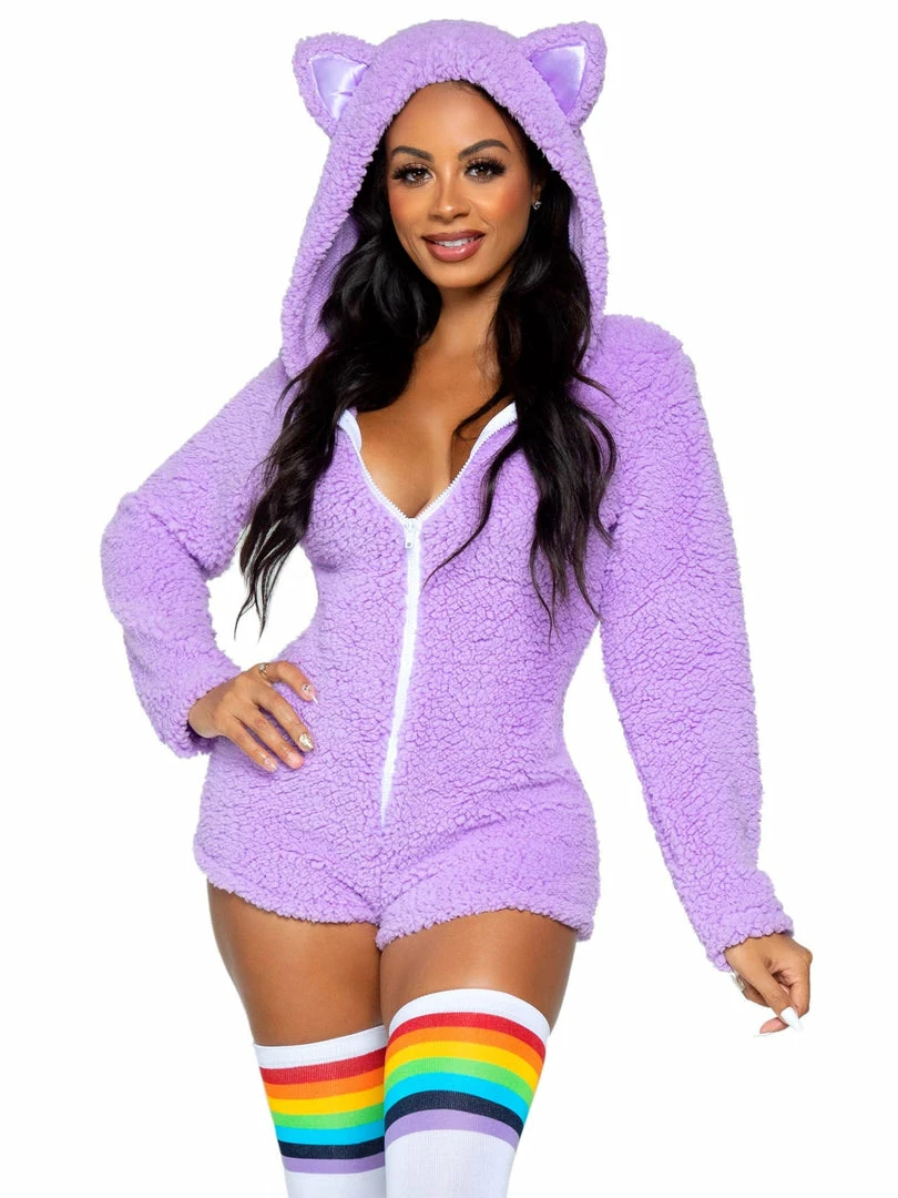 Leg Avenue Fluffy Cuddle Kitty Long Sleeve One-piece Suit In Lavender Costumes 1 Leg Avenue Fluffy Cuddle Kitty Long Sleeve One-piece Suit In Lavender Costumes