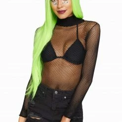 Leg Avenue See Ya At The Festie! High Neck Long Sleeve Fishnet Bodysuit In Black