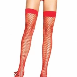 Leg Avenue Fishnet Thigh High Stockings In Red Sock Obsession