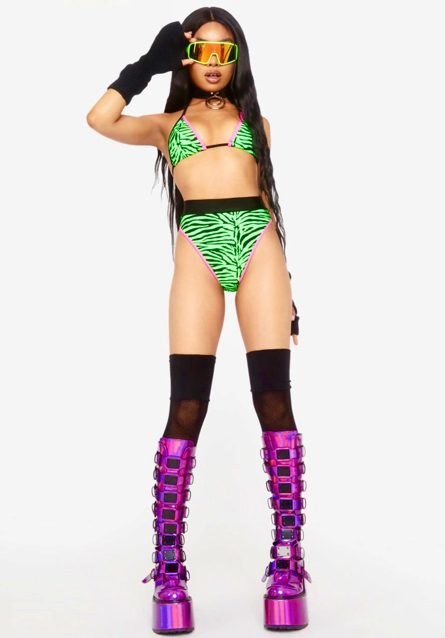 The Sugarpuss Collection Neons! Neon Bikini With Triangle Top And Highcut Thong Bottoms In Lime Green Zebra 9 The Sugarpuss Collection Neons! Neon Bikini With Triangle Top And Highcut Thong Bottoms In Lime Green Zebra