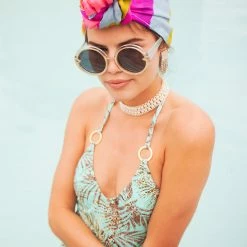 The Sugarpuss Collection Heatwave Onepiece With Ring Ties In Palm Print Heatwave Swimwear