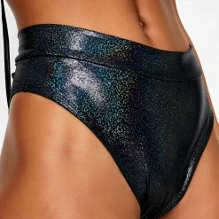 The Sugarpuss Collection Hologram Highcut Triangle Bikini In Gunmetal