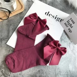 The Sugarpuss Collection Anklet Socks With Satin Bows In Burgundy