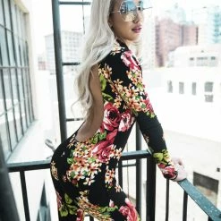 The Sugarpuss Collection Costumes Retro Catsuit With Open Back: Vintage Floral