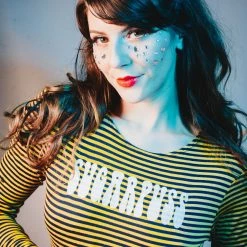 The Sugarpuss Collection Retro Stripes 'Sugarpuss' Logo Crop Tee With Long Sleeves