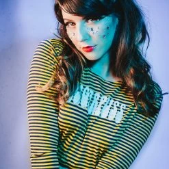 The Sugarpuss Collection Retro Stripes 'Sugarpuss' Logo Crop Tee With Long Sleeves