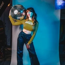 The Sugarpuss Collection Retro Stripes 'Sugarpuss' Logo Crop Tee With Long Sleeves