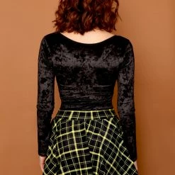 The Sugarpuss Collection Retro Plaid Flirty Circle Skirt In Black And Yellow