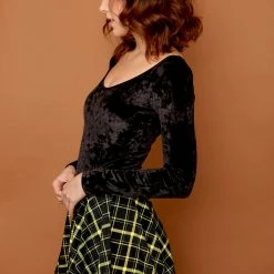 The Sugarpuss Collection Retro Plaid Flirty Circle Skirt In Black And Yellow