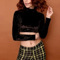 The Sugarpuss Collection Retro Plaid Flare Pants In Black And Yellow