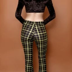 The Sugarpuss Collection Retro Plaid Flare Pants In Black And Yellow