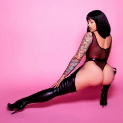 The Sugarpuss Collection Metallic Mesh Highcut V-Neck Bodysuit In Red See Ya At The Festie!