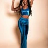The Muheeka Collection 70s Bells & Retro Tops Plush Velvet Bell Bottom Pants In Teal