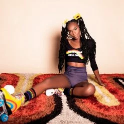 The Sugarpuss Collection 70s Rainbow Stripe Black Tube Socks Rollergirls And Disco Babes