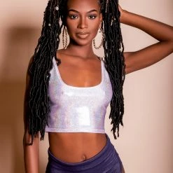 The Sugarpuss Collection Rollergirls And Disco Babes Hologram Crop Tank In White