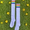 Leg Avenue Rollergirls And Disco Babes Rainbow Stripe Thigh Socks With Rhinestones In White