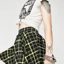 The Sugarpuss Collection Retro Plaid Flirty Circle Skirt In Black And Yellow