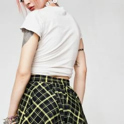 The Sugarpuss Collection Retro Plaid Flirty Circle Skirt In Black And Yellow