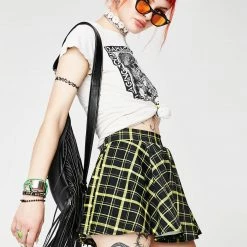 The Sugarpuss Collection Retro Plaid Flirty Circle Skirt In Black And Yellow