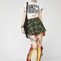 The Sugarpuss Collection Retro Plaid Flirty Circle Skirt In Black And Yellow