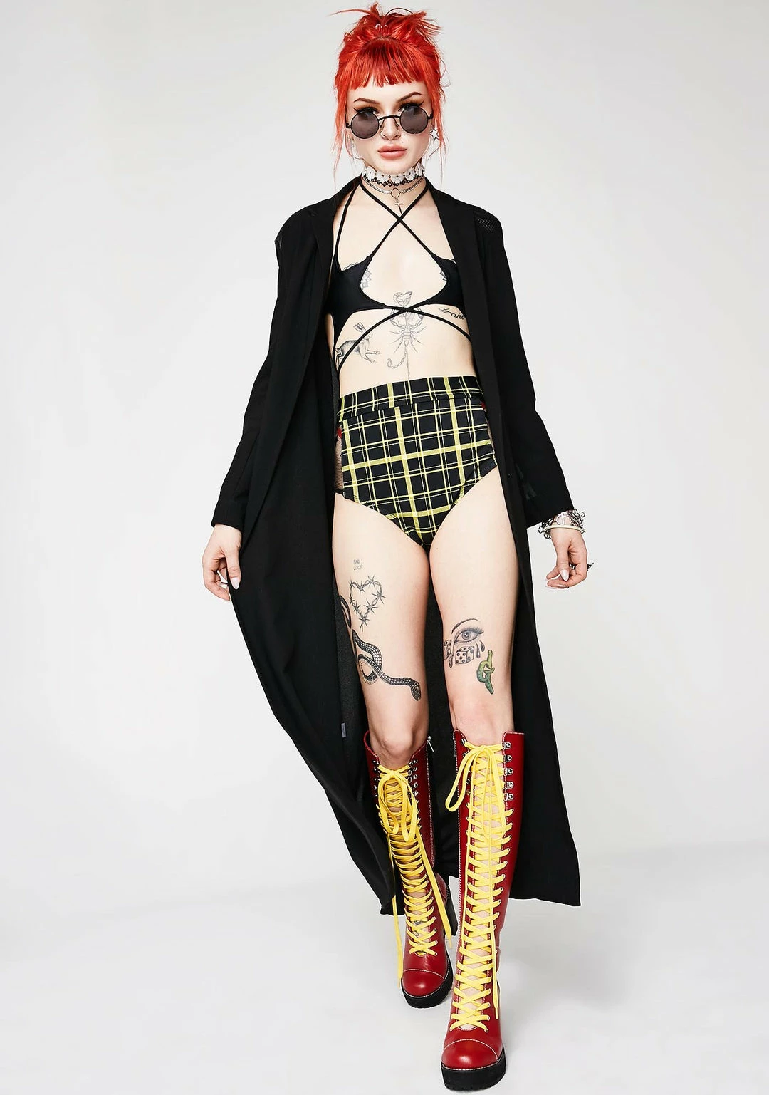 The Sugarpuss Collection See Ya At The Festie! Retro Plaid Highwaist Mesh Panel Cheeky Shorts In Black And Yellow 5 The Sugarpuss Collection See Ya At The Festie! Retro Plaid Highwaist Mesh Panel Cheeky Shorts In Black And Yellow