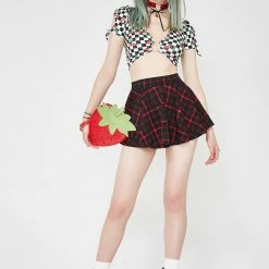 The Sugarpuss Collection Retro Plaid Flirty Circle Skirt In Black And Red Modern Plaids