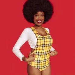 The Sugarpuss Collection Modern Plaids Pin Up Overalls In Yellow Modern Plaid