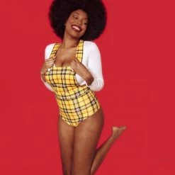 The Sugarpuss Collection Modern Plaids Pin Up Overalls In Yellow Modern Plaid