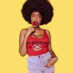 The Sugarpuss Collection Lips Tank In Red With Red Lips