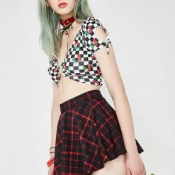 The Sugarpuss Collection Retro Plaid Flirty Circle Skirt In Black And Red Modern Plaids