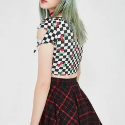 The Sugarpuss Collection Retro Plaid Flirty Circle Skirt In Black And Red Modern Plaids