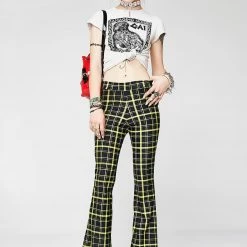 The Sugarpuss Collection Retro Plaid Flare Pants In Black And Yellow