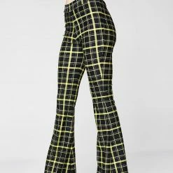 The Sugarpuss Collection Retro Plaid Flare Pants In Black And Yellow