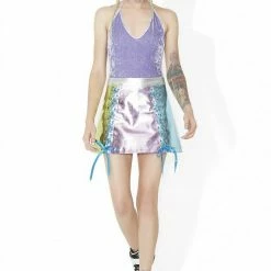The Sugarpuss Collection Crushed Velvet High Cut Halter Bodysuit In Lavender Pastel Cupcake