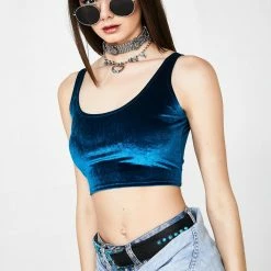 The Sugarpuss Collection Plush Velvet Crop Tank In Teal See Ya At The Festie!
